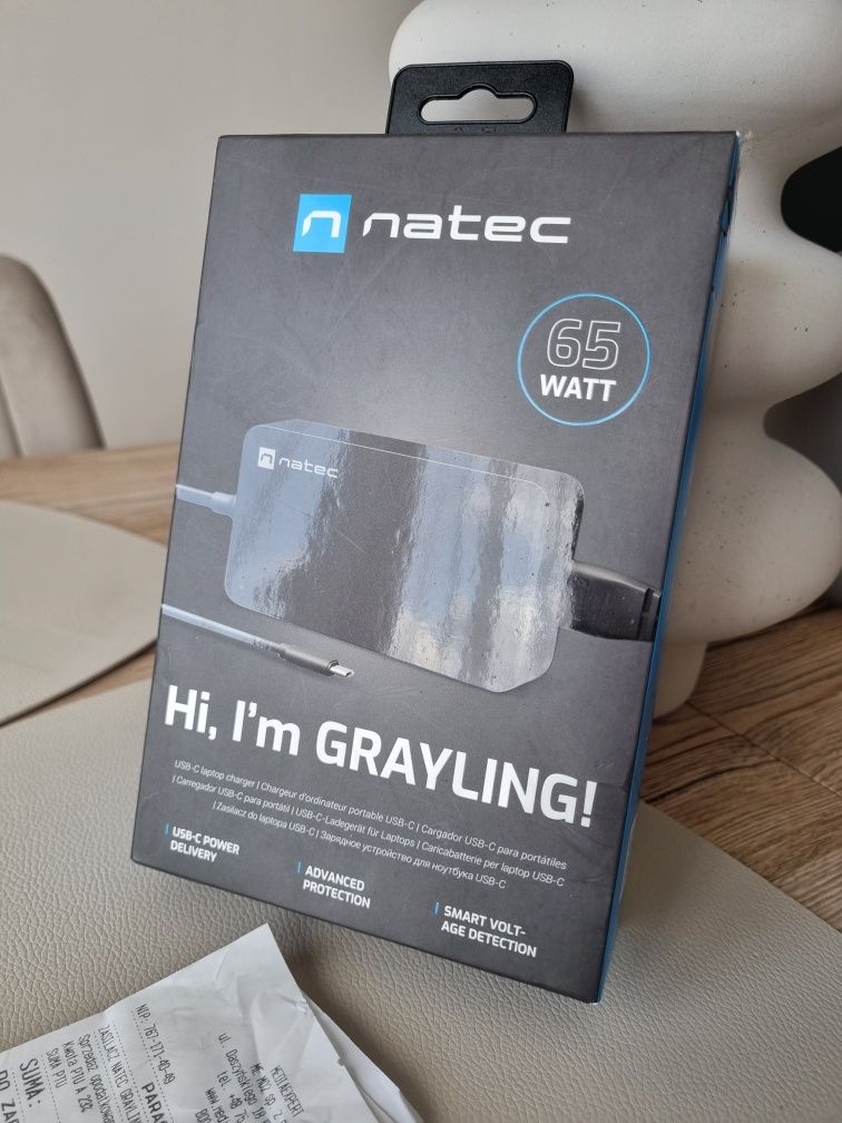 Zasilacz do laptopa, ładowarka Natec USB-C, paragon, Gwarancja