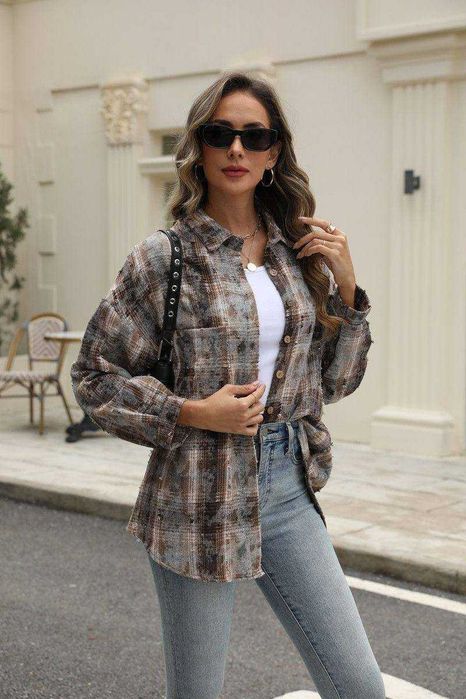 Сорочка жіноча в клітинку / Сорочка в клітинку коричнева М