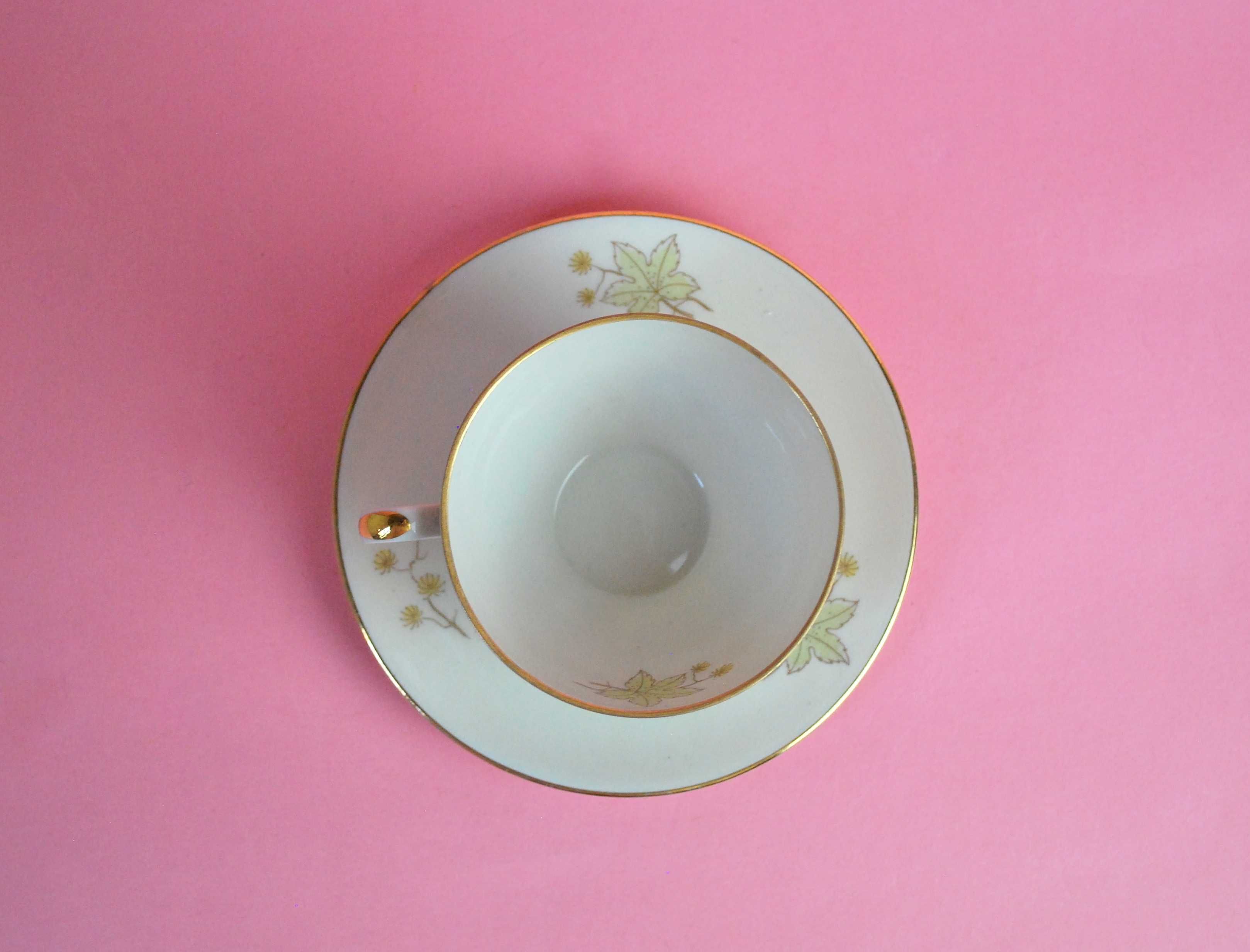 Duo filiżanka liść klonu porcelana złoto schumann Arzberg lata 50 60