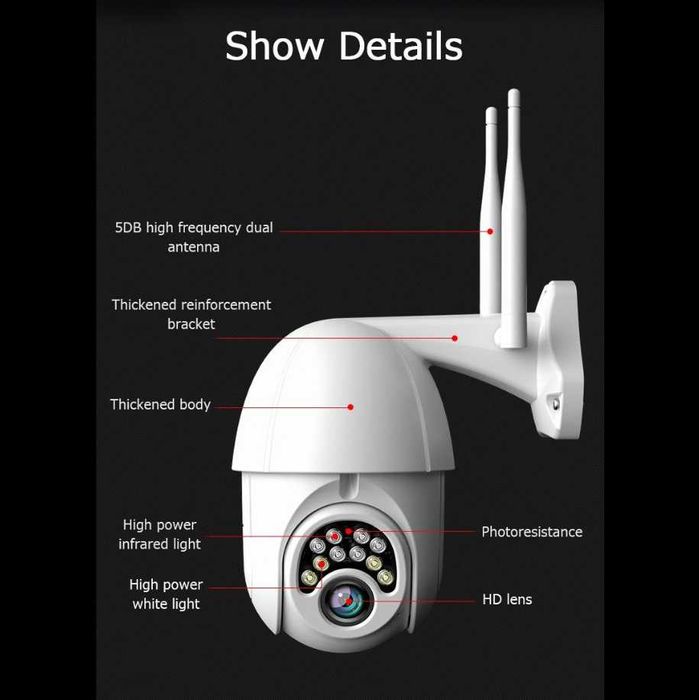 1080P HD WIFI Kamera zewnętrzna kopułkowa bezprzewodowa 4-krotny zoom