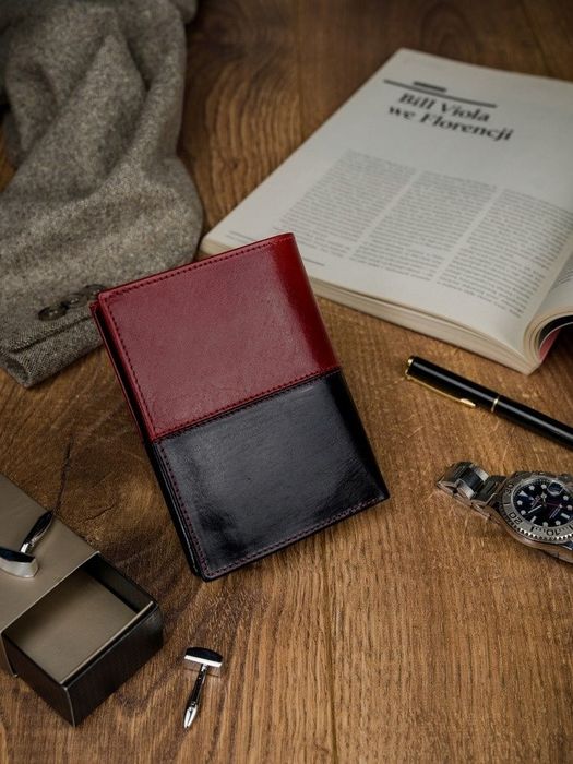 dwukolorowy portfel męski ze skóry naturalnej bez zapięcia - rovicky