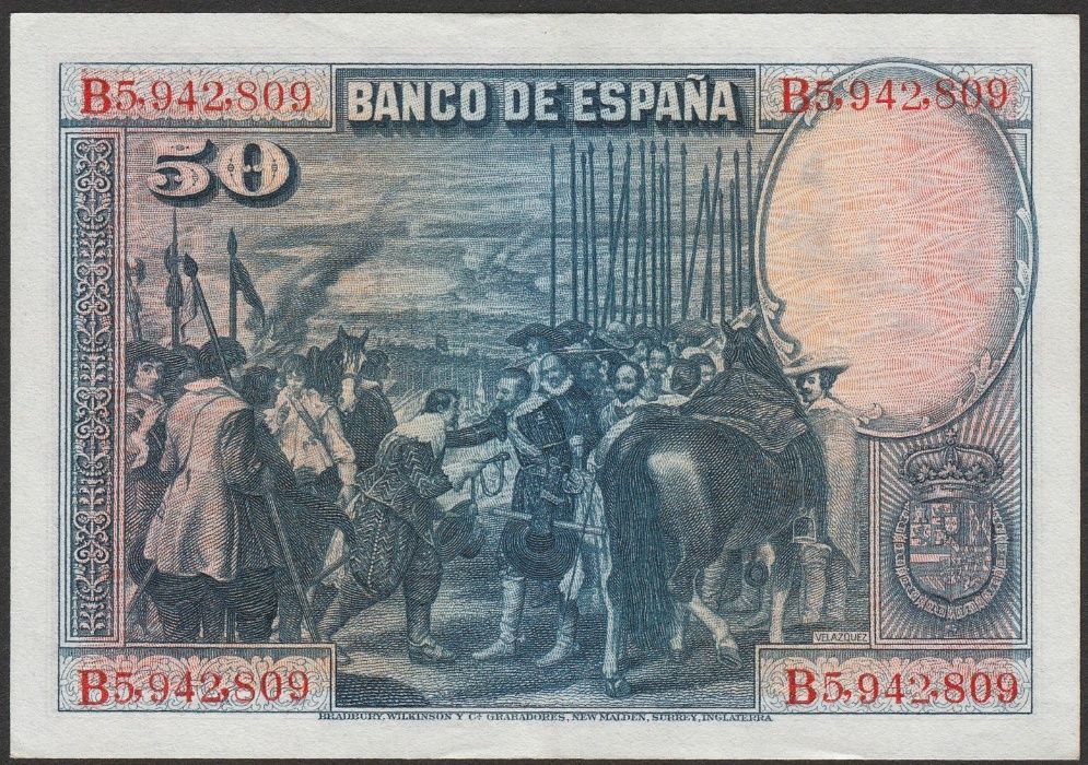 Hiszpania 50 peset 1928 - B5,9 - Velazquez - stan 1/2