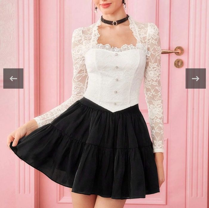 Bluzka biała koronkowa z  długim rękawem top gorset