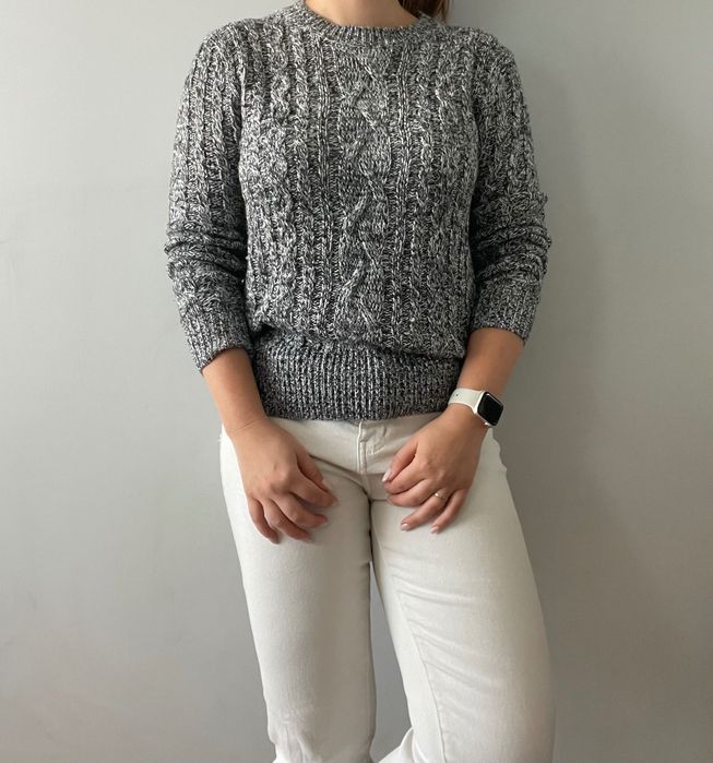 Melanżowy szary sweter true vintage warkoczowy splot norweski 38 M