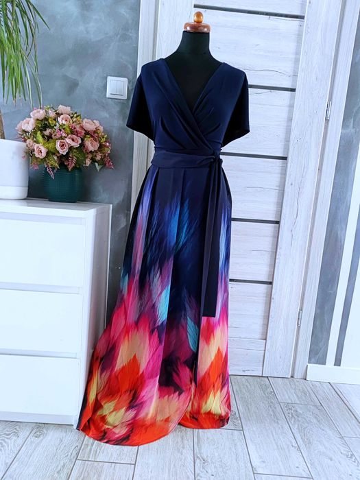 długa suknia sukienka w kwiaty rozmiar 48 na wesele komunię 4xl