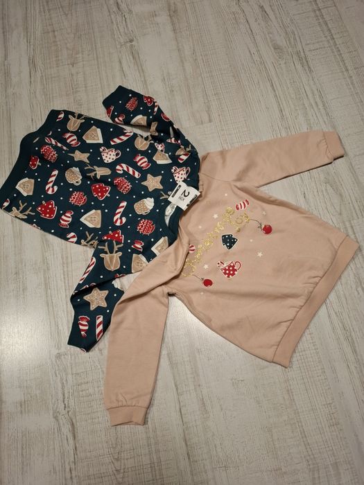 Dwie nowe bluzy 98 świąteczne bluzki longleeve sweatshirt Mikołaj