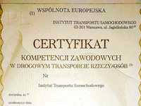 Użyczę Certyfikat Kompetencji Zawodowych CKZ PRZEWÓZ RZECZY LICENCJA