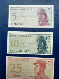 Indonezja - Banknoty 5,10,25 Sen z 1964; roku.