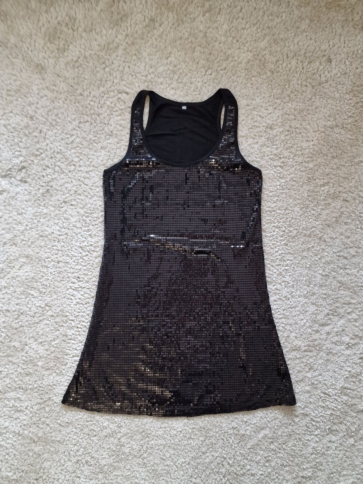 Sukienka 38 M mała czarna cekiny sylwestrowa wiskoza błyszcząca