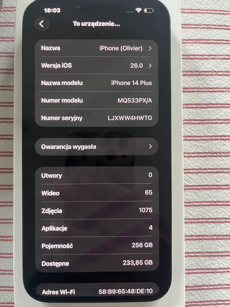 iPhone 14 Plus 256GB Midnight – Stan idealny