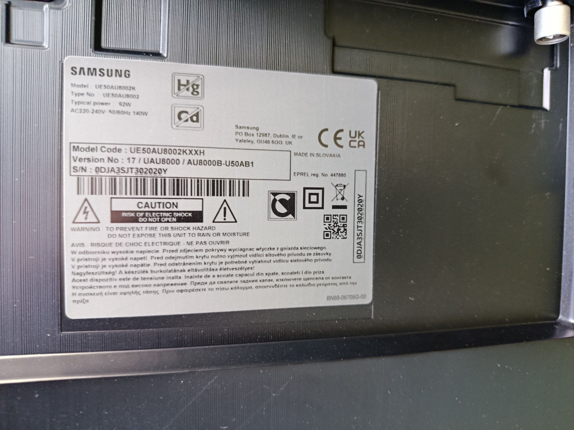Telewizor SAMSUNG 50" Smart - model UE50AU8002K