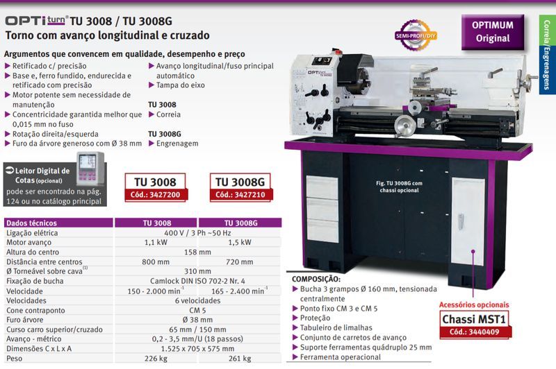 Torno Mecânico 400V 1,1kW Optiturn TU3008 Optimum Maschinen