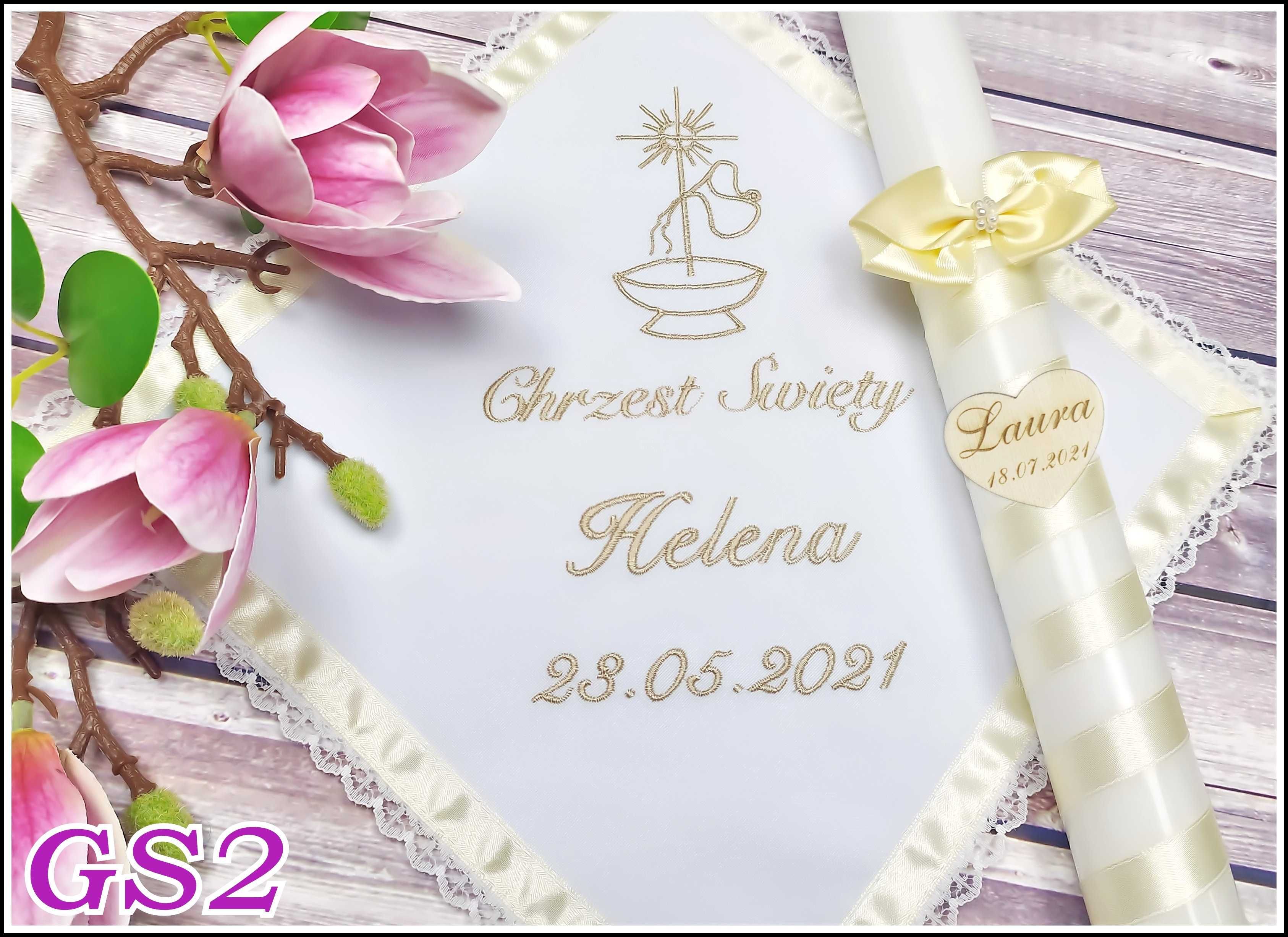 CHRZEST Szatka i świeca do chrztu napis Howlit HAFT GS