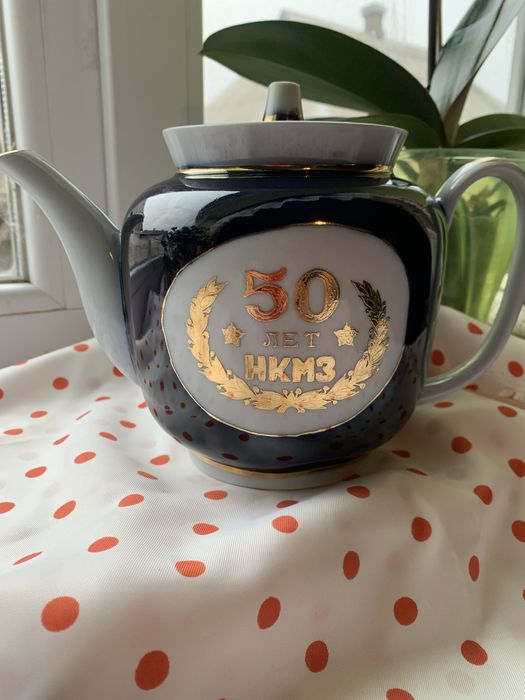 Чайник большой. Кобальт, позолота