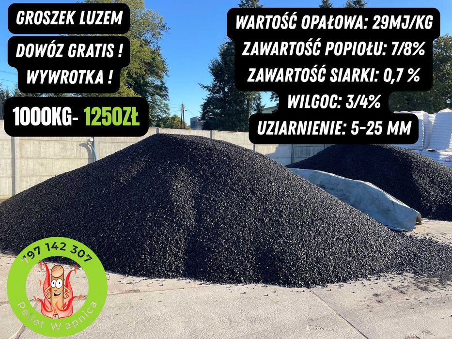 ekogroszek luzem 29MJ, 1000kg – Dowóz gratis, wywrotka 1250zł Ińsko