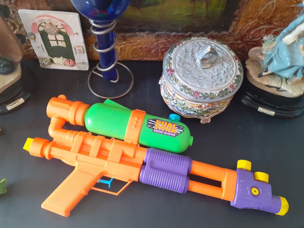 Bisnaga Praia Pistola Água Criança Esguicho duplo Vintage buster Duplo