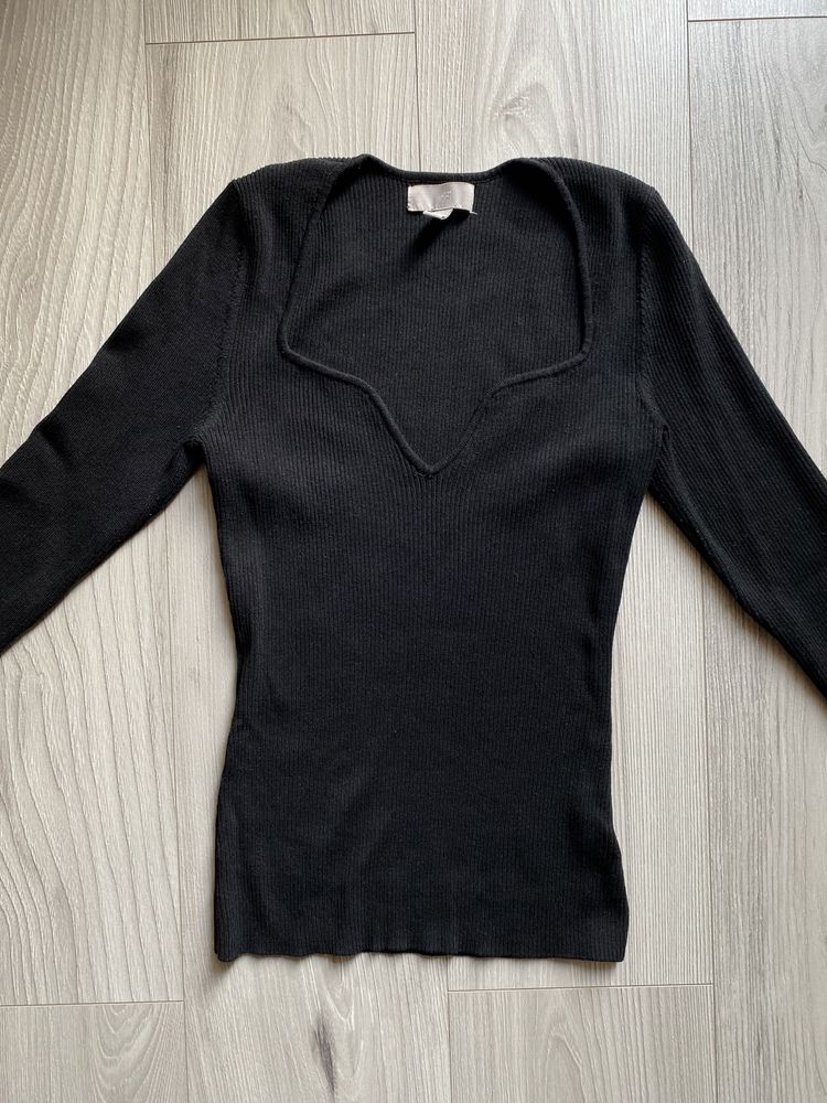 Czarna bluzka damska z długim rękawem | H&M S 36