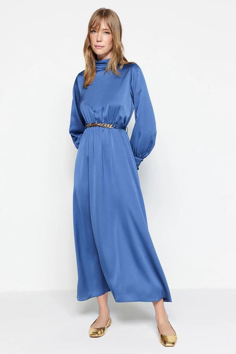 Trendyol 38 M Sukienka Maxi Z Paskiem Blue J25270