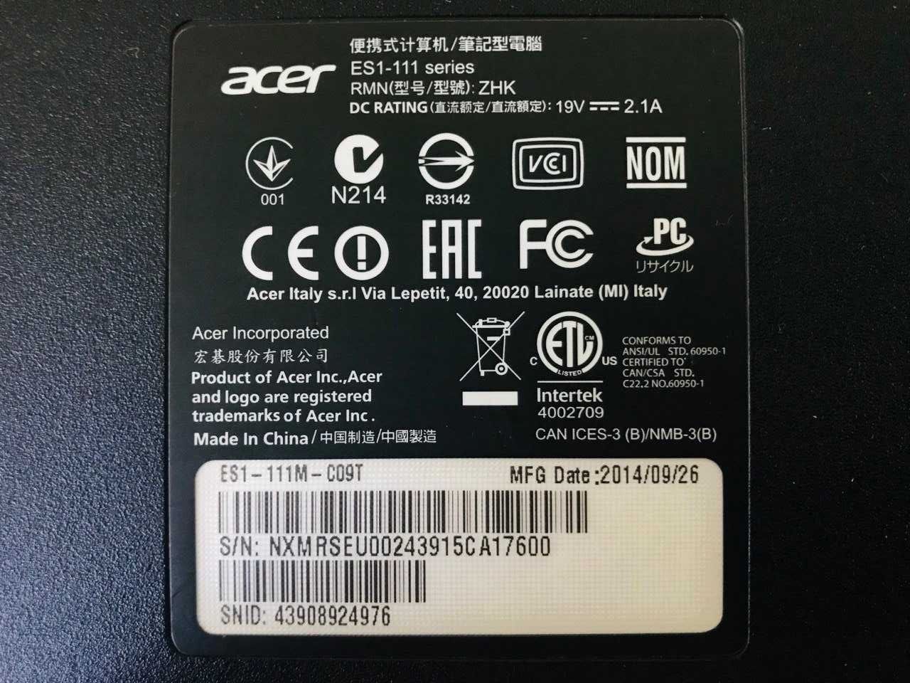 Ноутбук Acer Aspire ES1-111-C09T