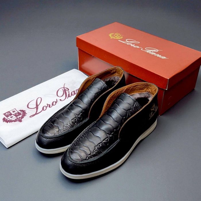 Лофери Loro Piana чоловічі чорні з хутром лофери лоро піана з хутром