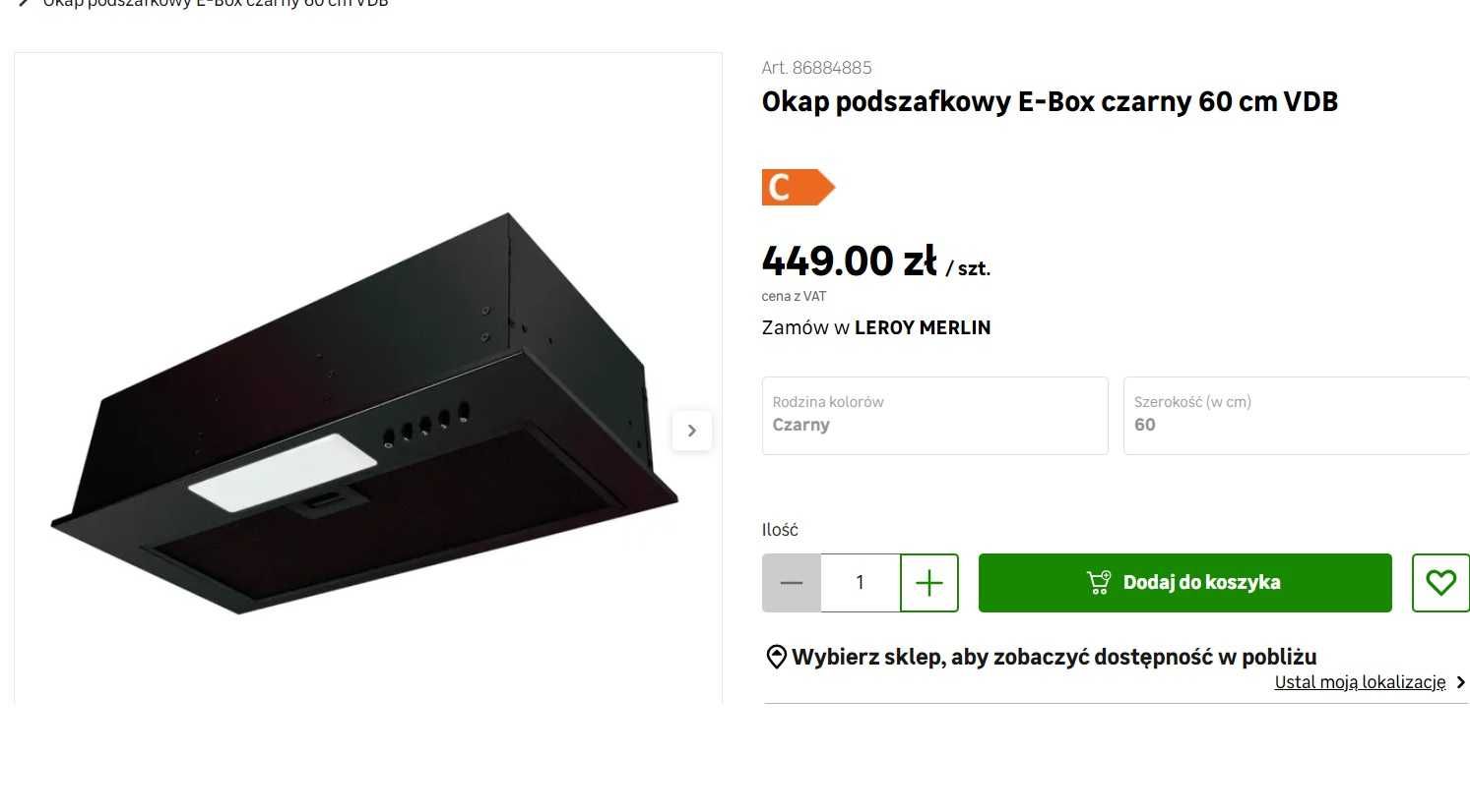 Okap podszafkowy E-Box czarny 60 cm