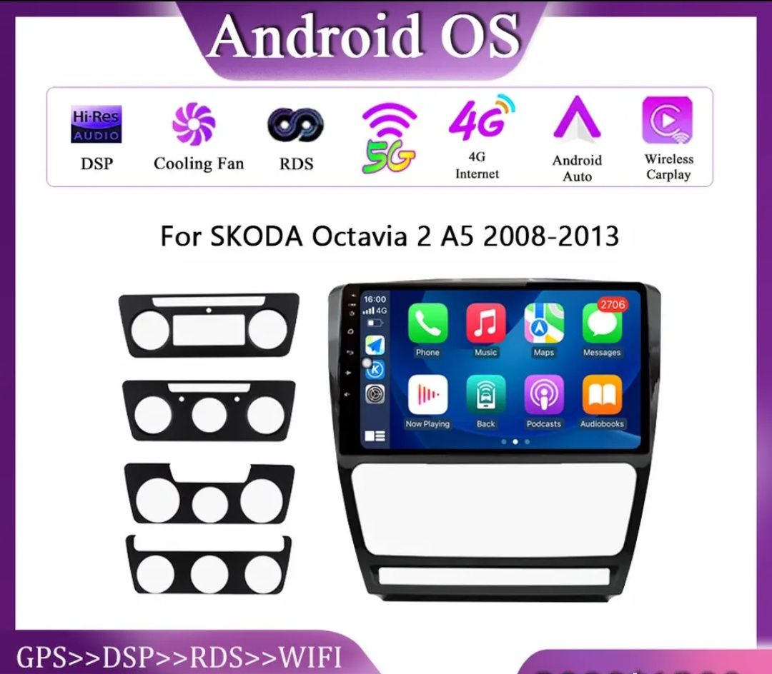 Rádio 10" Skoda Octavia 2 A5 android 8Core CARPLAY WIFI GPS 6/128GB