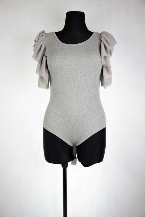 Body damskie z tiulem, szare, bluzka damska prążek