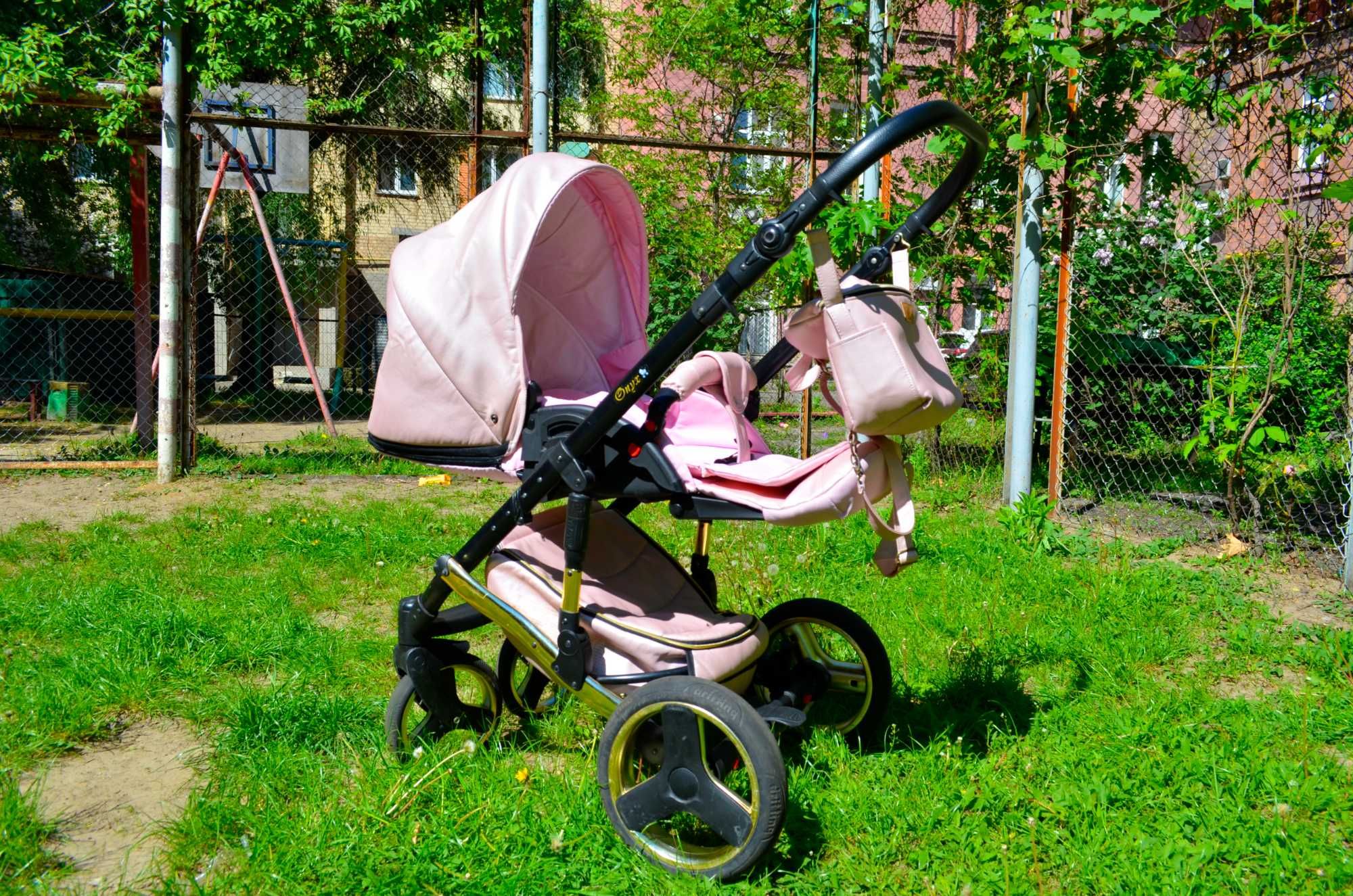 Коляска 2 в 1 MIKRUS Baby Collection Onyx Экокожа Gold — Pink