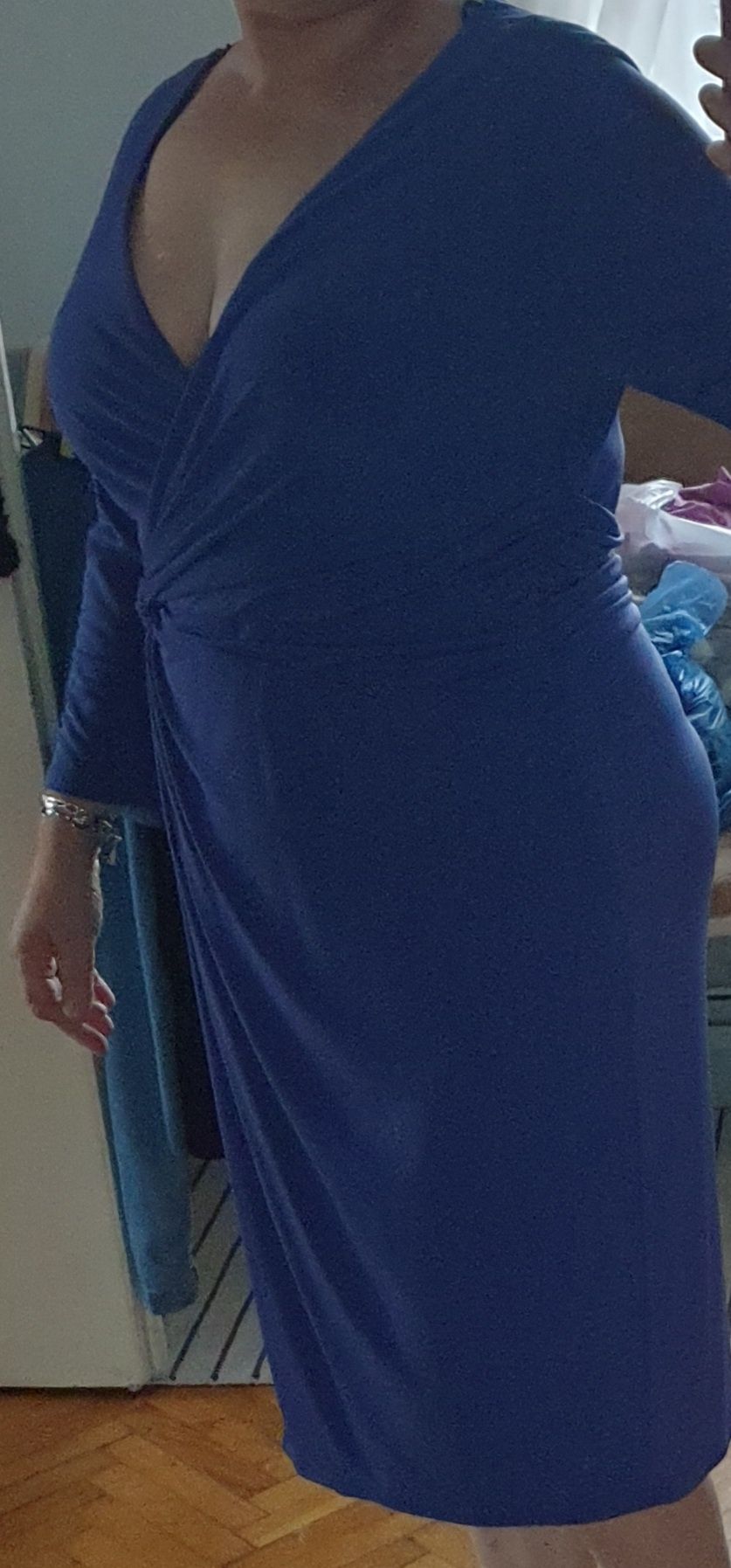Elegancka sukienka wizytowa z podszewką na zakładkę długi rękaw XXL