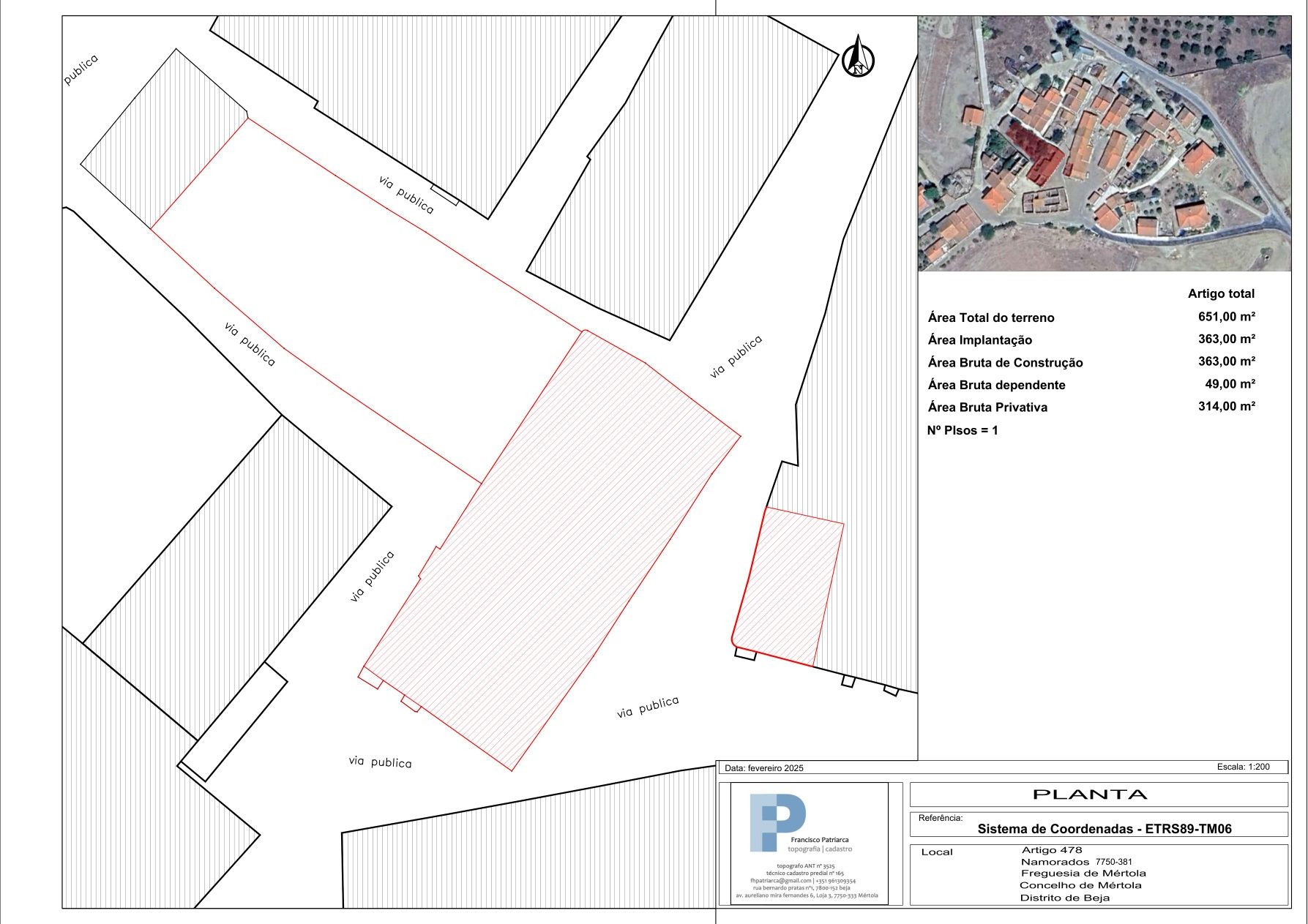 Terreno urbano 602–651 m² com ruína 364 m²