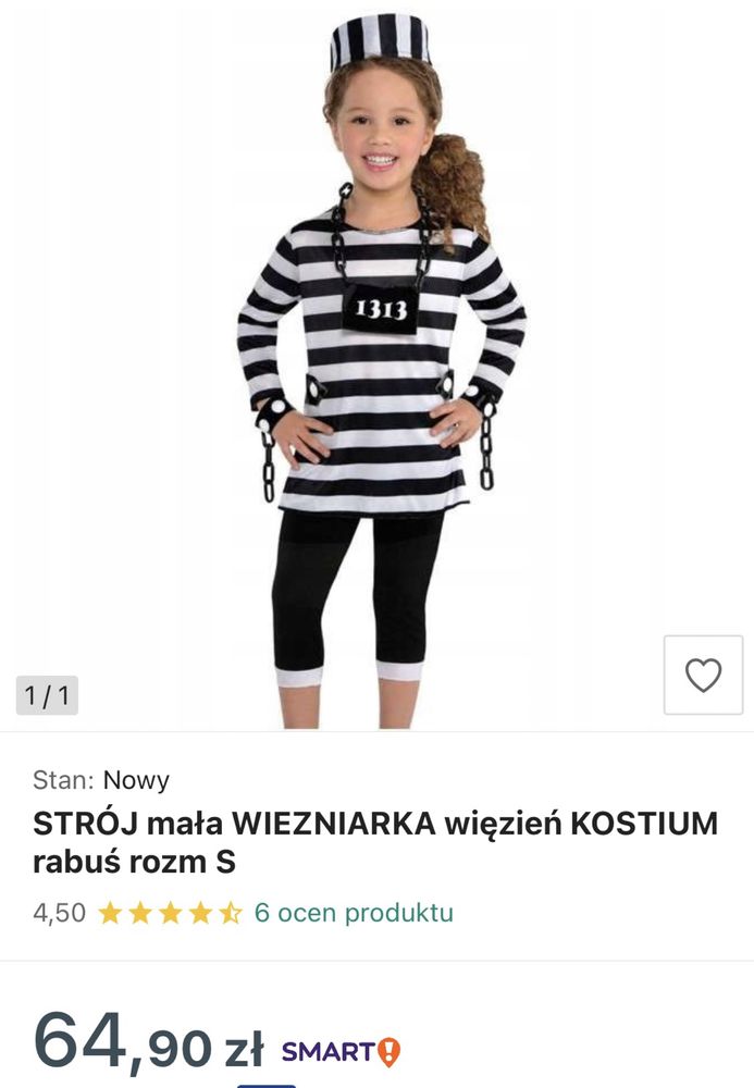 Bal przebierańców karnawał strój więźnia więźniarki dla dIewczynki