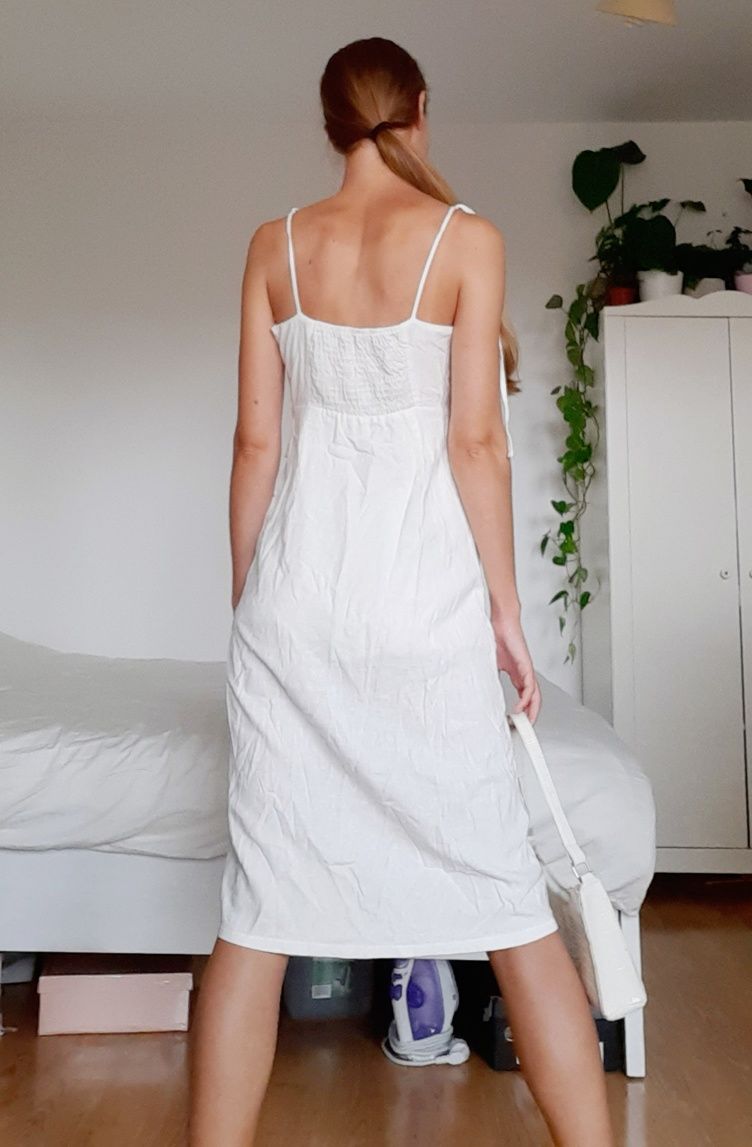 Sukienka len biała S midi dress linen lniana white