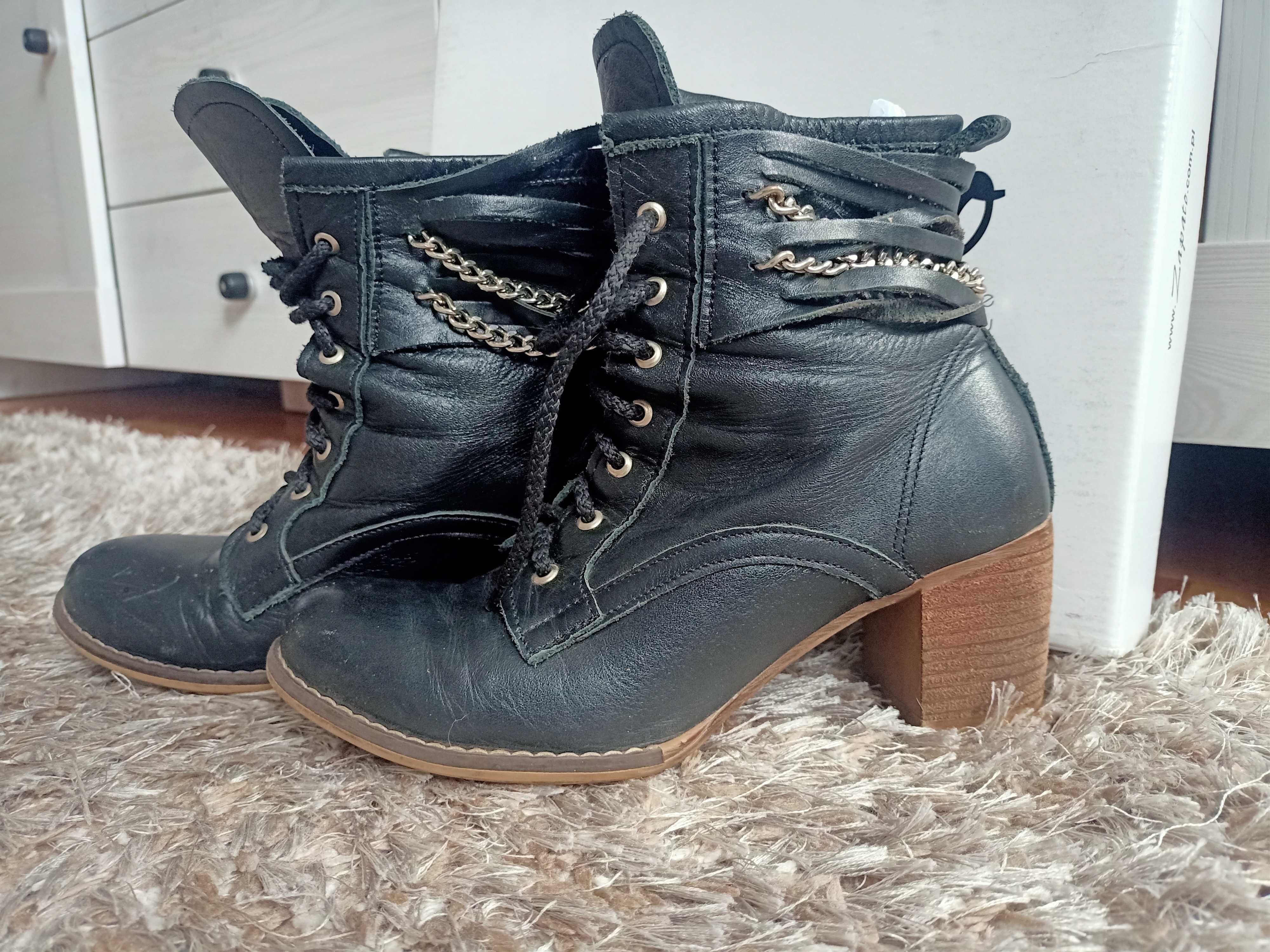 Czarne botki zapato skórzane rozmiar 36