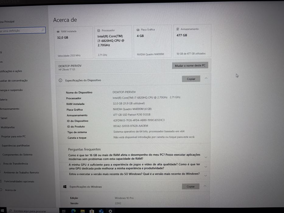HP ZBook 17 G3 – i7-6820HQ /32GB/SSD 512GB /Quadro M4000M (1200€ os 4)