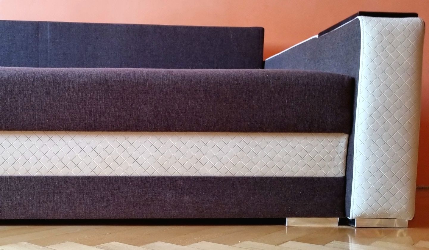 Duża rozkładana sofa z pojemnikiem - brązowy melanż