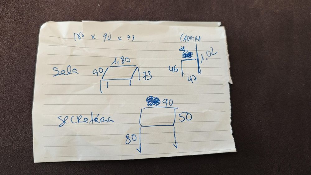 Mesa vidro Pés pedra 1.80x90cm + 6 Cadeira Madeira Usado Bom Estado