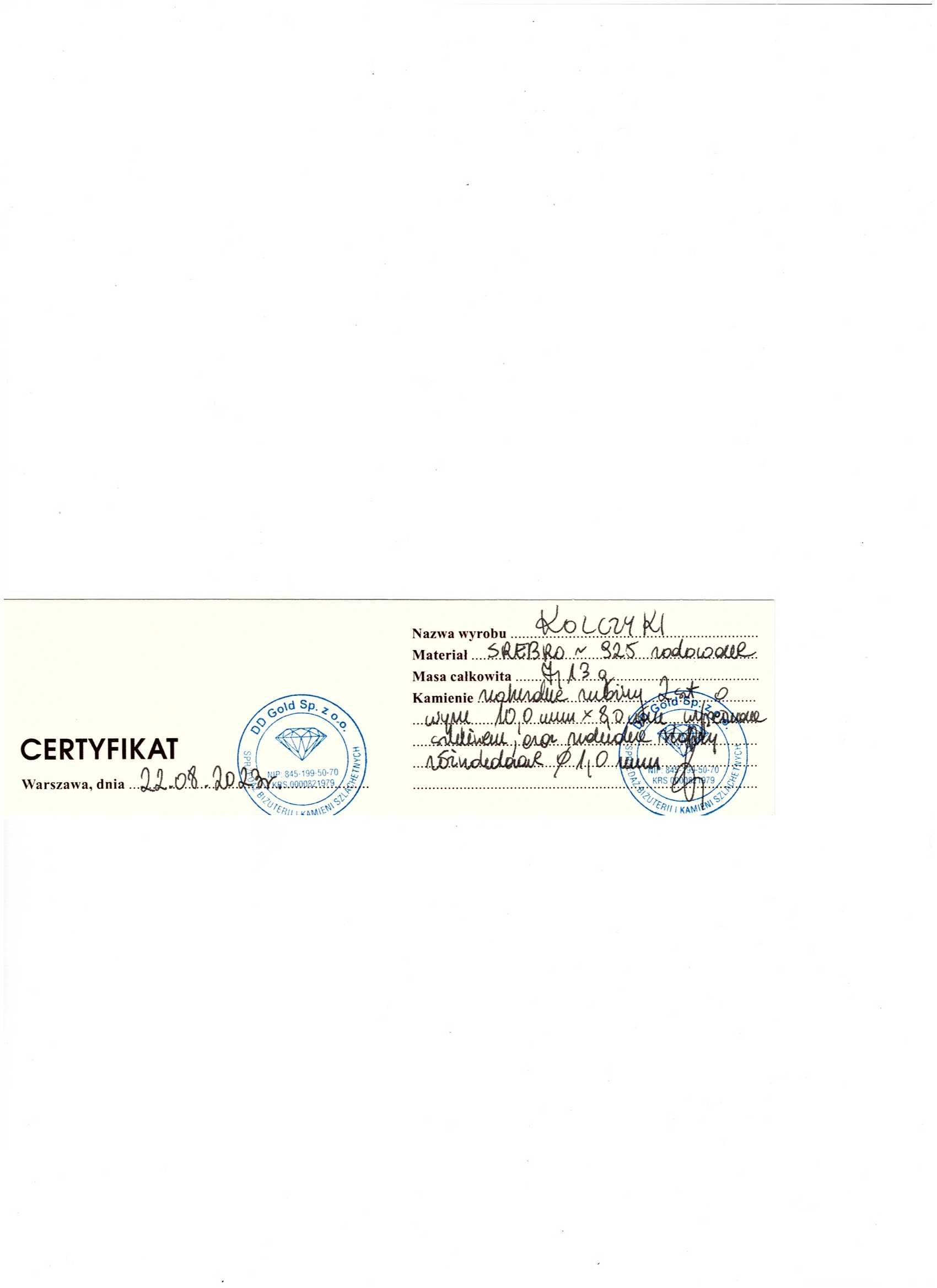 kolczyki srebro 925 rubiny szafiry certyfikat