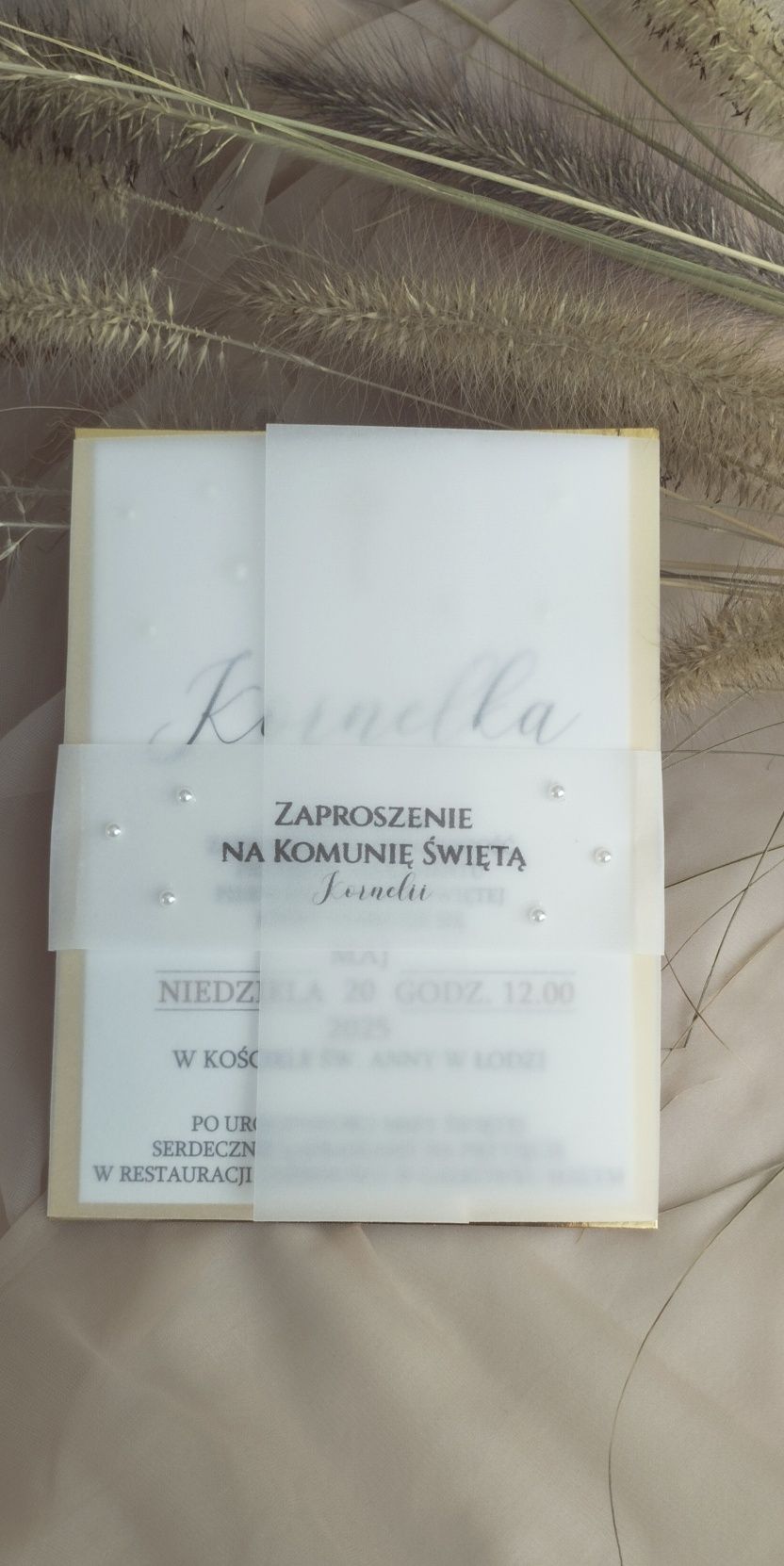 Zaproszenie na Komunię Świętą/ Chrzest Święty z perełkami