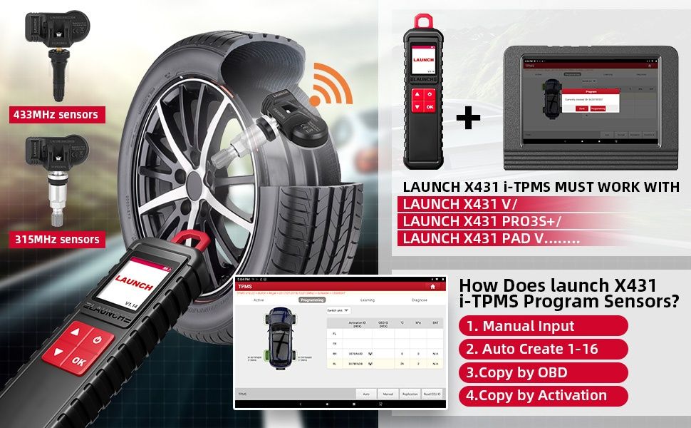 Launch X431 i-TPMS + 4 Válvulas TPMS – Leitor e Programador de Válvula