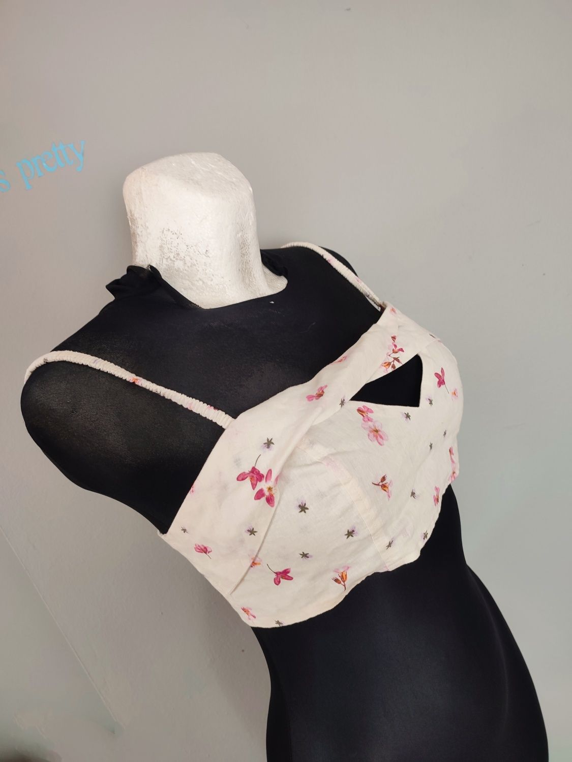 Lniany top w kwiaty linen bawełna cotton H&M