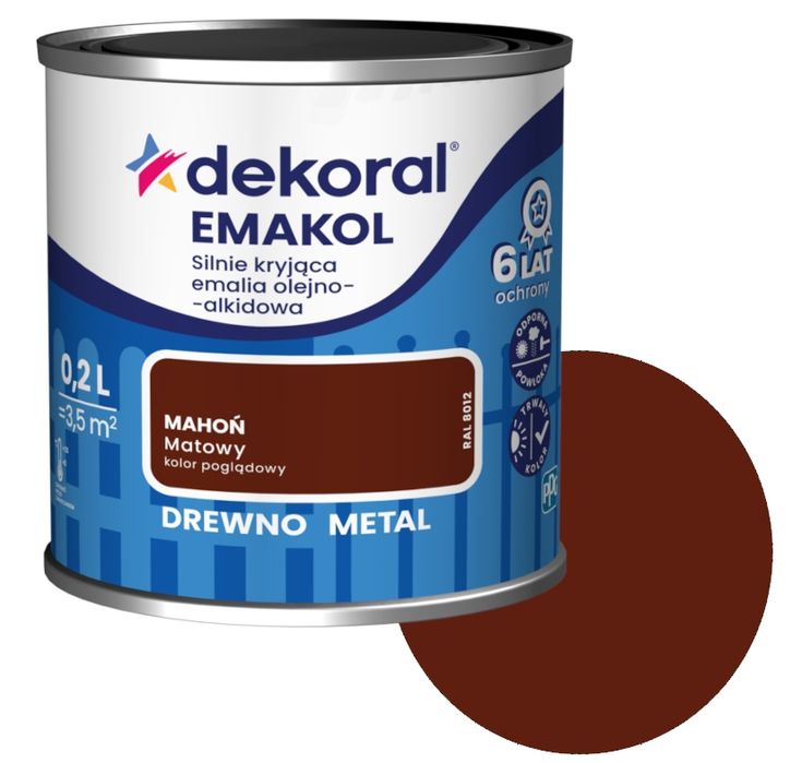 Dekoral Emakol Strong Mahoń Mat 0,2l Farba Drewno