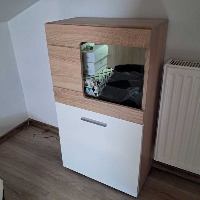 Komplet BRW 2xszafka led  1x Rtv  dąb sonoma /biel połysk