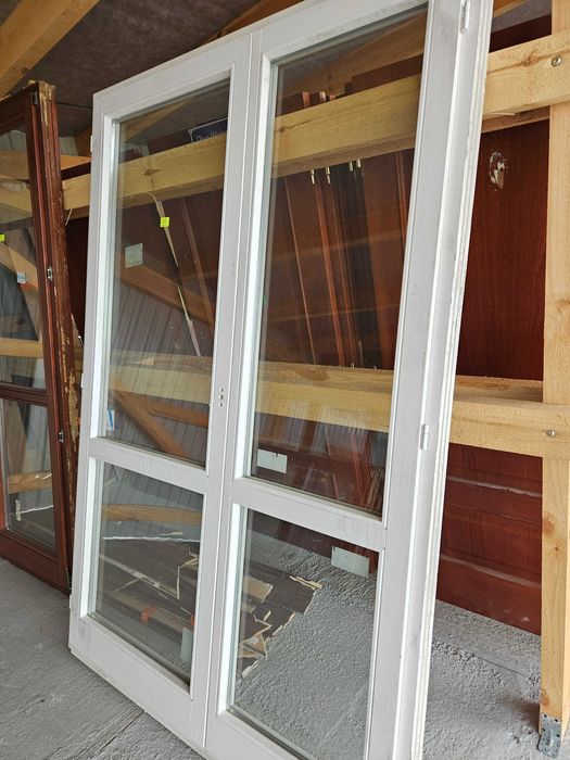 NOWE DRZWI/OKNO Balkonowe Drewniane Sosnowe Dwuskrzydłowe 146x221cm