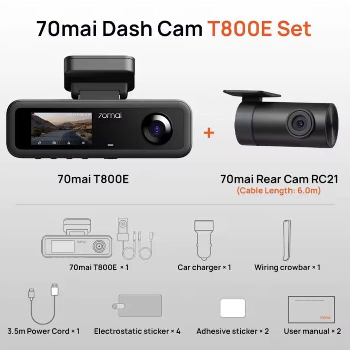 Відеореєстратор 70mai Dash Cam T800E-1 4K + 70mai Rear Cam RC21
