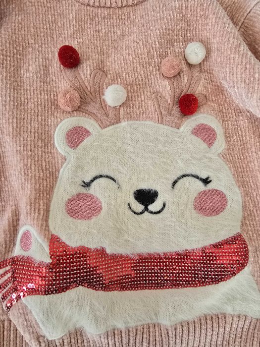 Zimowy sweterek z misiem nowy r.122