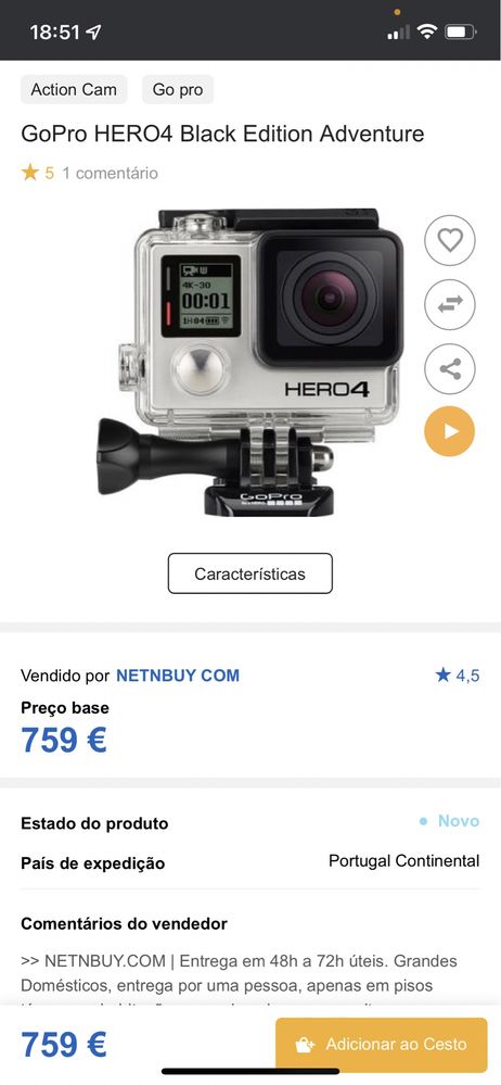 Câmara gopro Hero4 Silver