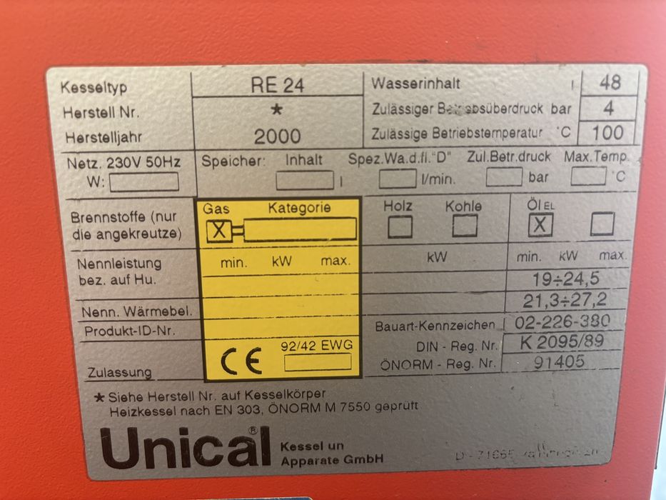 Kocioł, piec olejowy Unical RE 24 moc 24,5KW pasuje do Bairan Stw120-P
