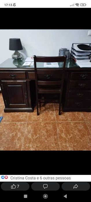 Secretária e cadeira de carvalho antiga