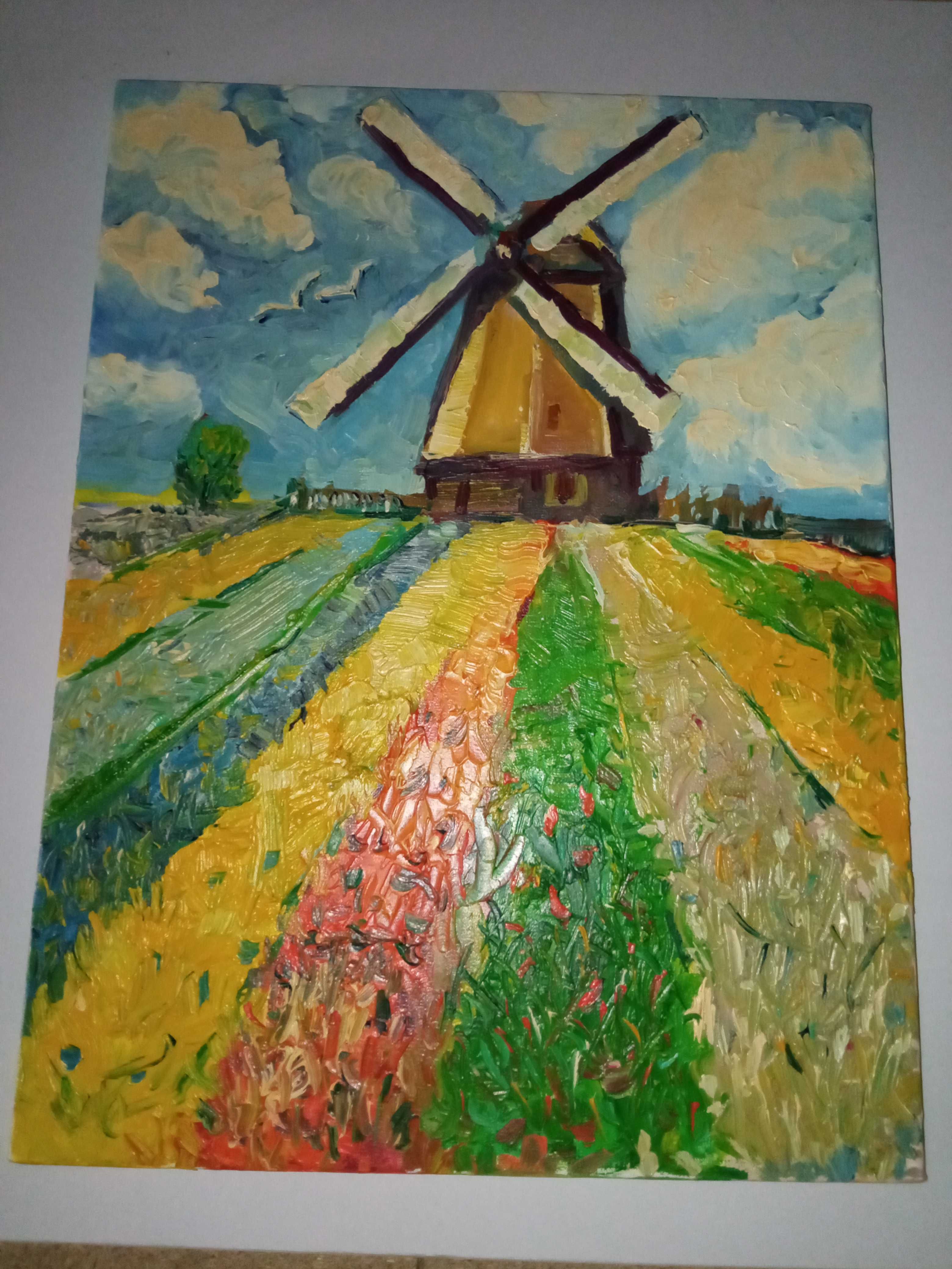 Картина Акварель Мельница с цветами, Нидерланды