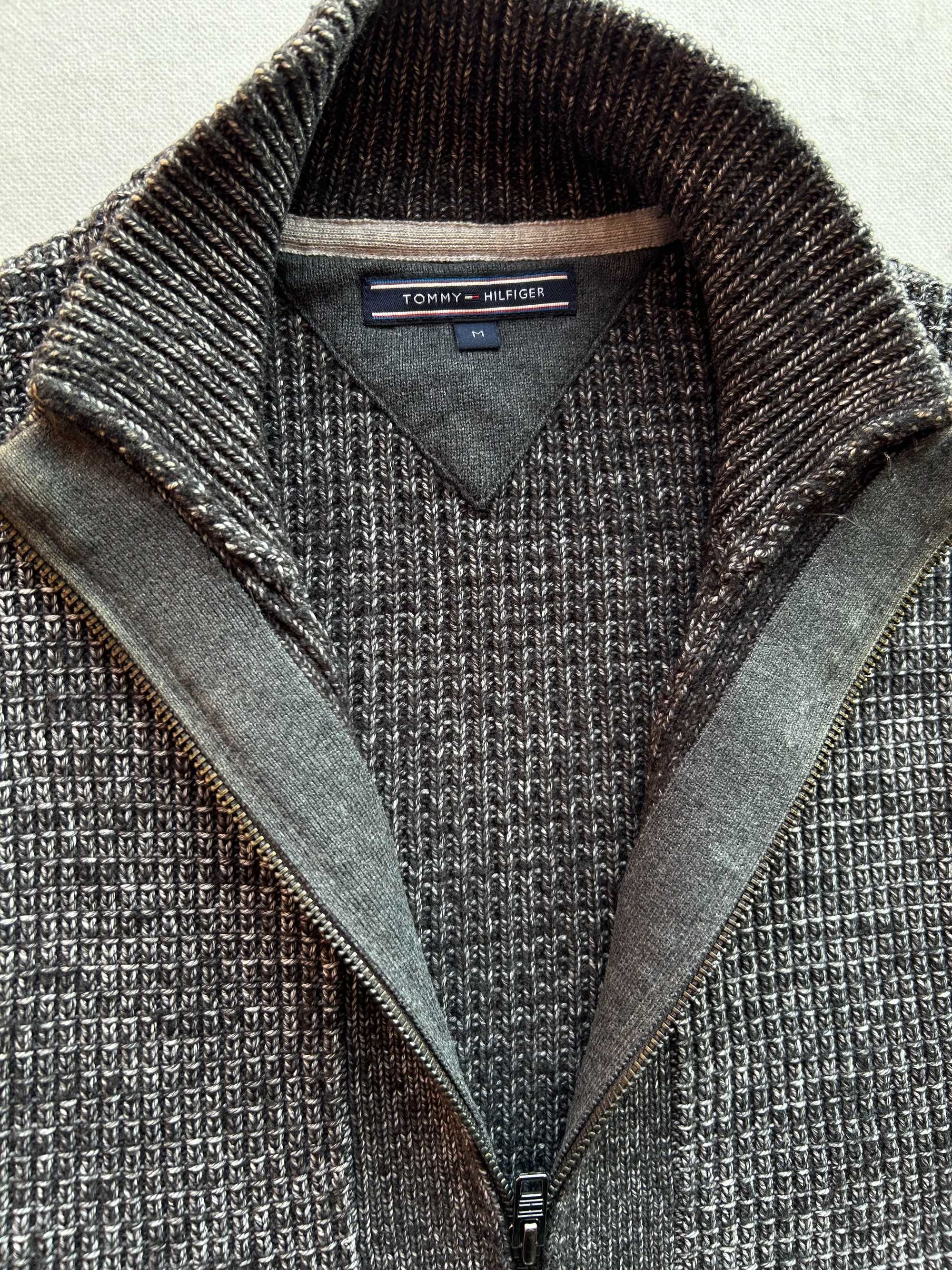 Tommy Hilfiger _ Melanżowy rozpinany grubszy sweter na zamek M